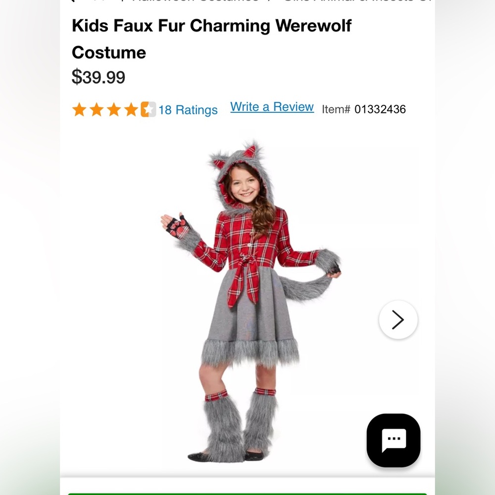 Girls Spirit Halloween Werewolf costume. Girls size M-8/10